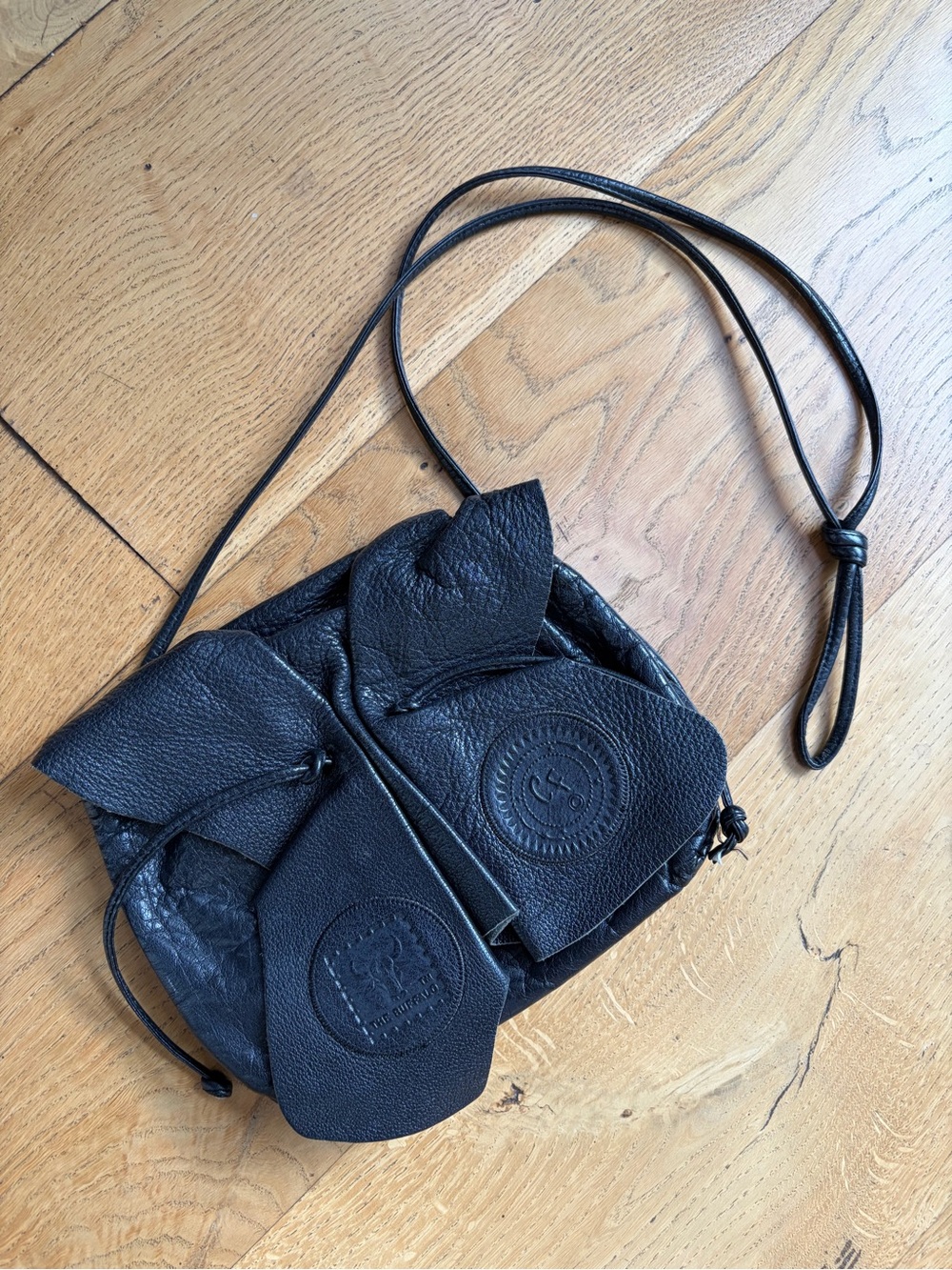 Vintage “The Buffalo” Carlos Falchi Black Leather Crossbody Bag